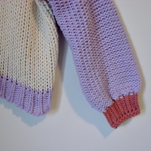 Dreams Chunky Knit Sweater Colourblock Purple Pink Cream Mock Neck Size Small - Picture 7 of 12